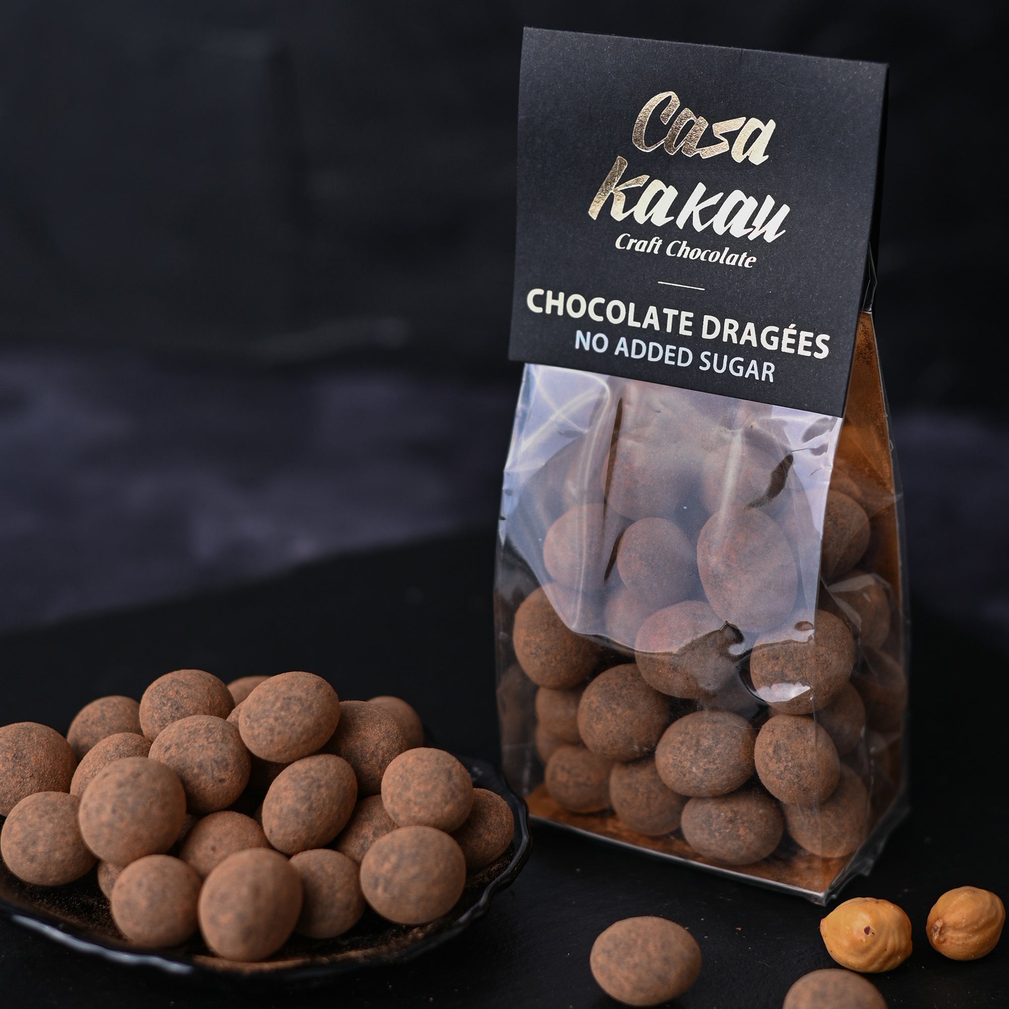 Шоколадови дражета- Лешник  в черен шоколад  без добавена захар