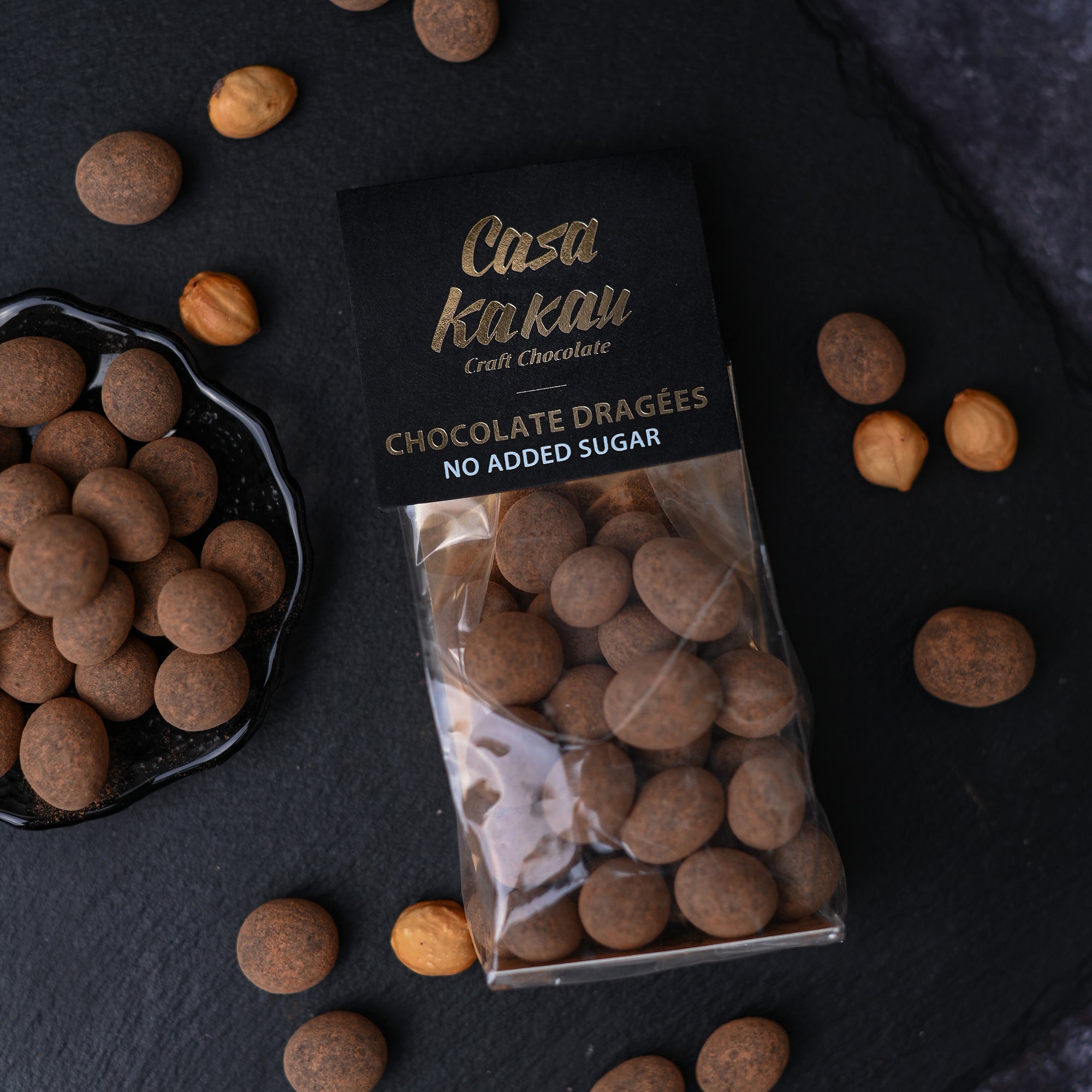 Шоколадови дражета- Лешник  в черен шоколад  без добавена захар