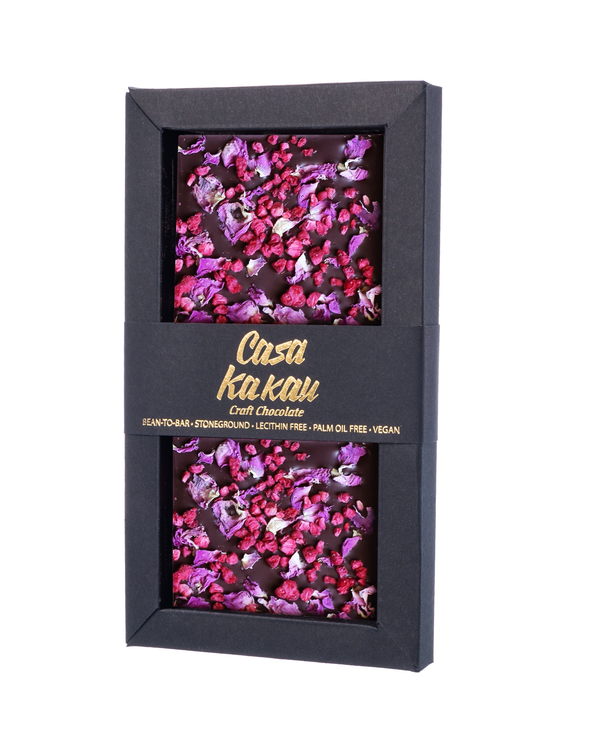 Chocolate with Bulgarian rose petals and raspberry