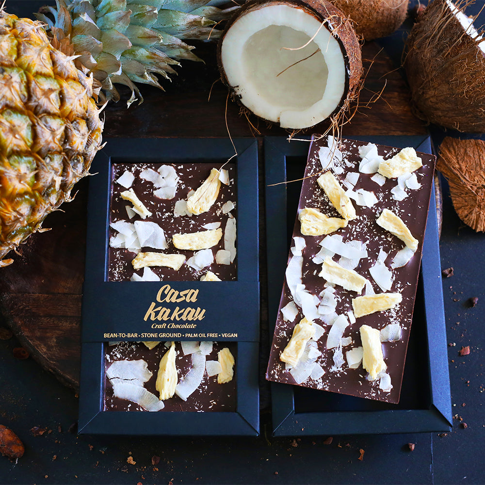 Artisan chocolate with pineapple and coconut
