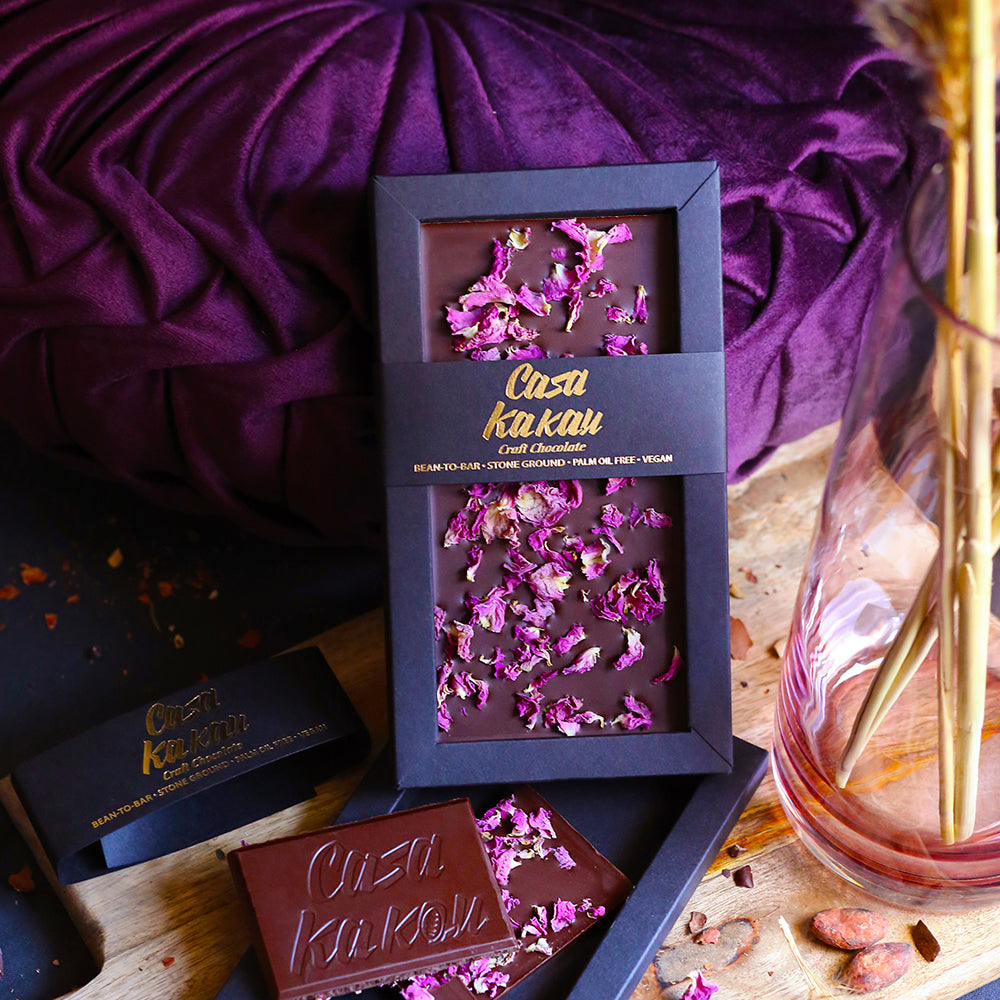 Artisanal chocolate with Bulgarian rose petals