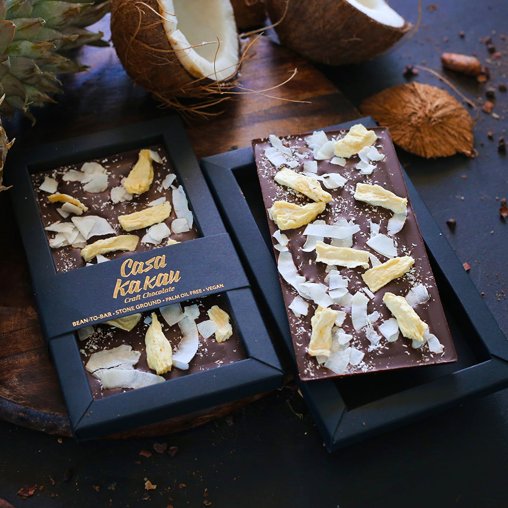 Artisan chocolate with pineapple and coconut