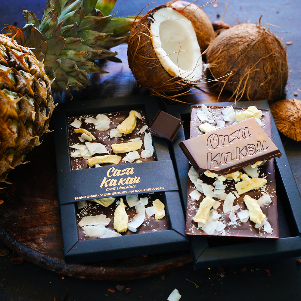 Artisan chocolate with pineapple and coconut